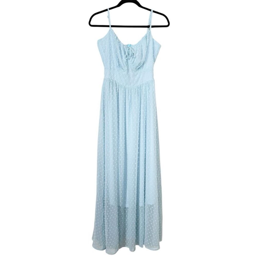 Miss‎ Ord Women’s Blue Swiss Dot Chiffon Prairie Romantic Maxi Dress Small